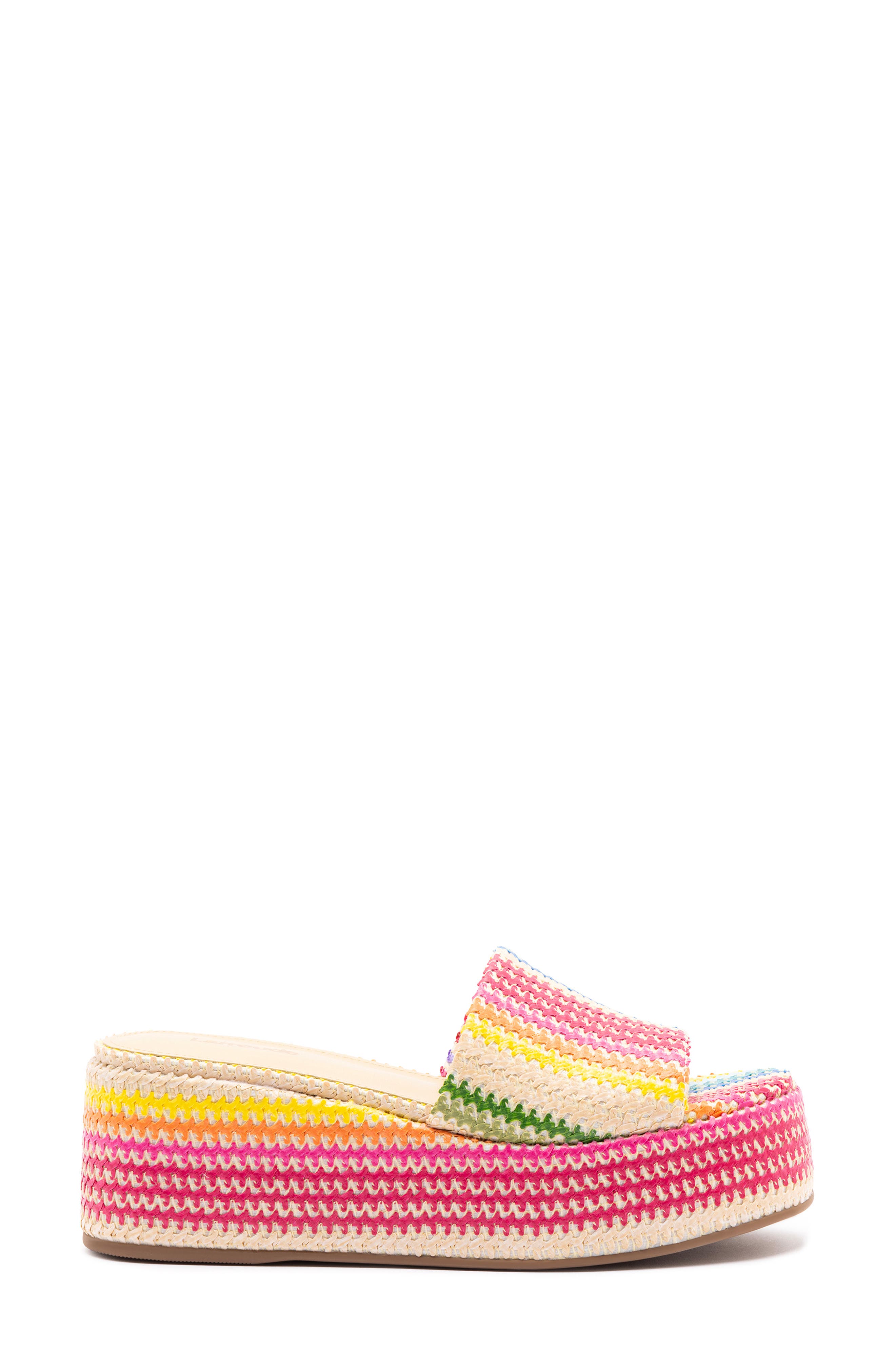 Alex Flatform Mule In Rainbow Raffia, Alternate, color, PINK