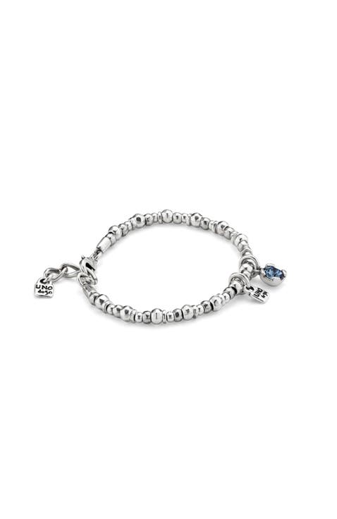 Sterling silver-plated bracelet with pearl and blue crystal