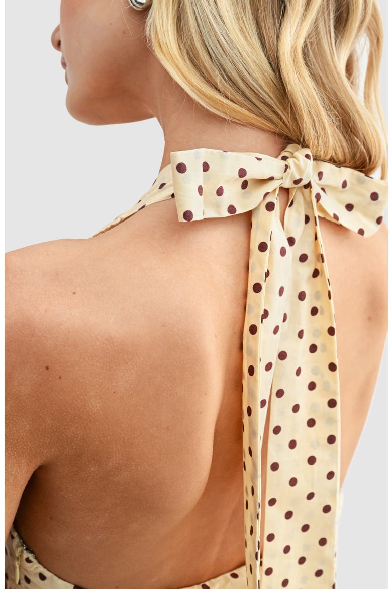 Polka Dot Halter Dress, Alternate, color, BUTTER BROWN DOT