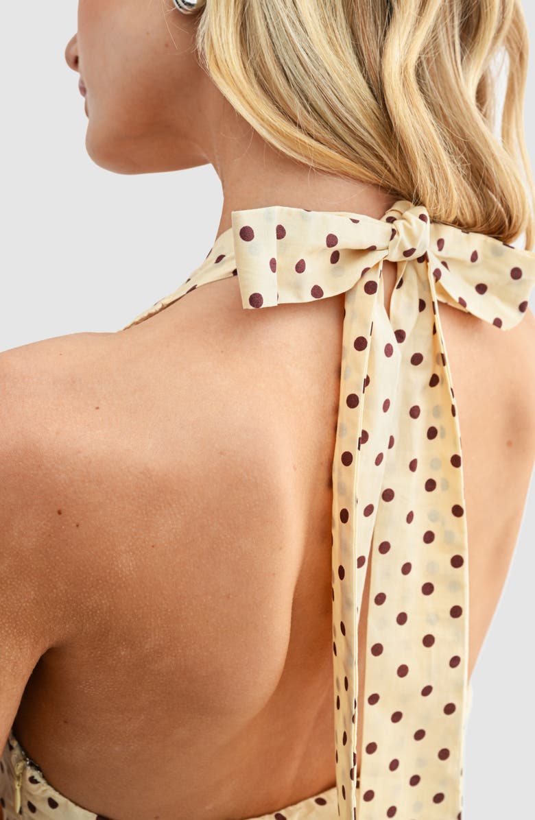 All in Favor Polka Dot Halter Dress, Alternate, color, Butter Brown Dot