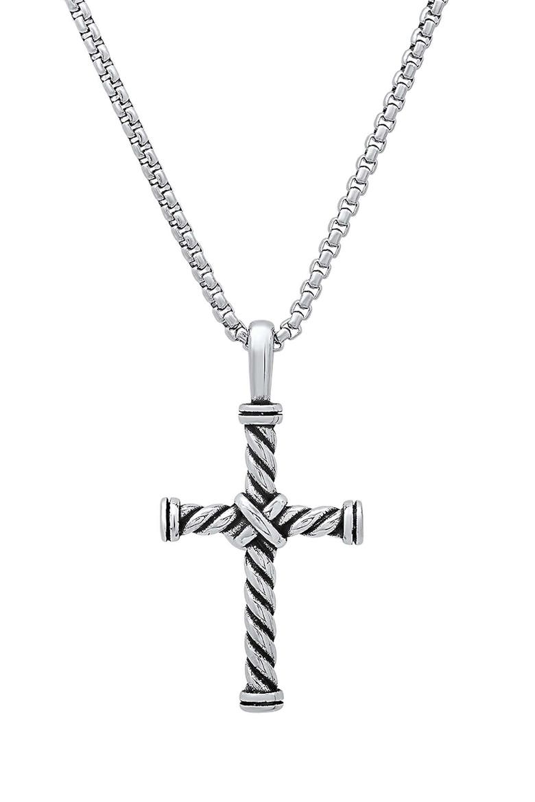 Men's Twisted Cross Pendant Necklace, Main, color, SILVER
