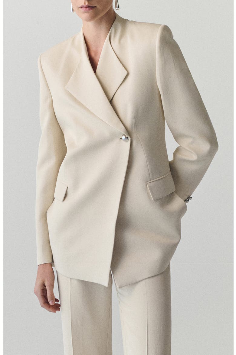 Metallic Button Linen Blend Blazer, Main, color, VANILLA