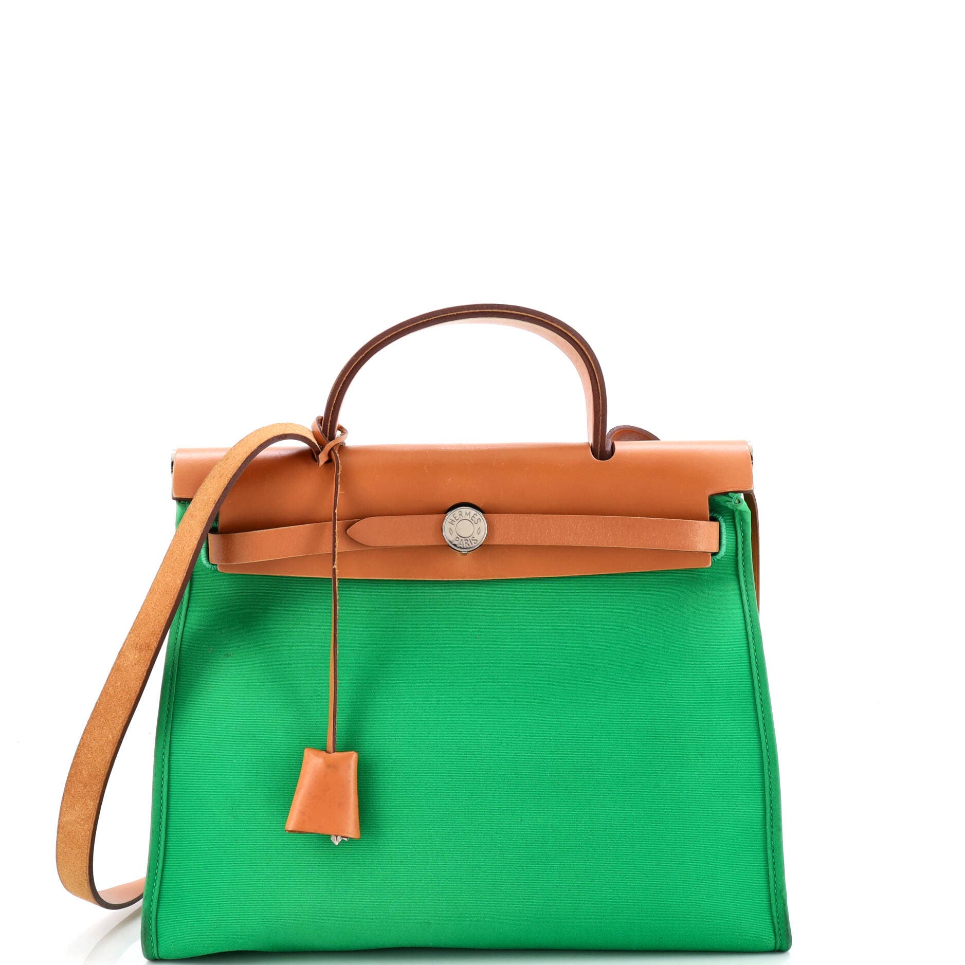 Pre-Owned Hermes Herbag Zip Berline Vache Canvas and Leather 31, Main, color, Green