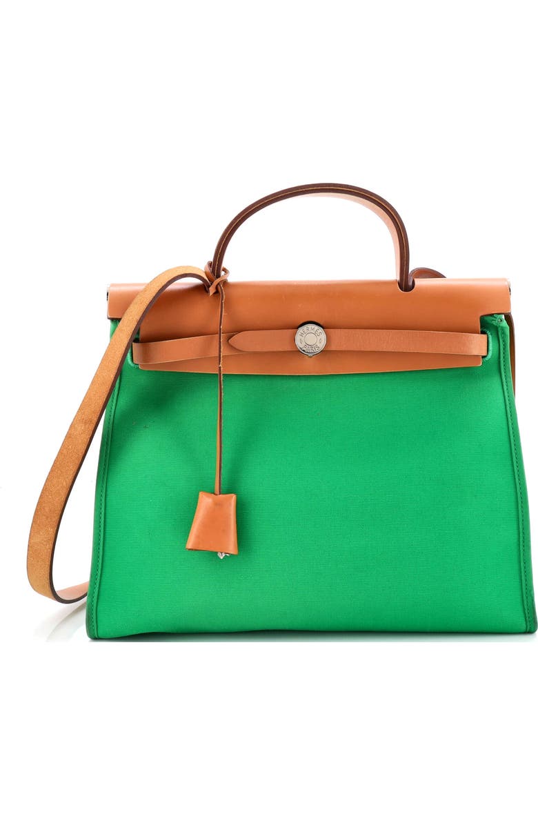 Pre-Owned Hermes Herbag Zip Berline Vache Canvas and Leather 31, Main, color, Green