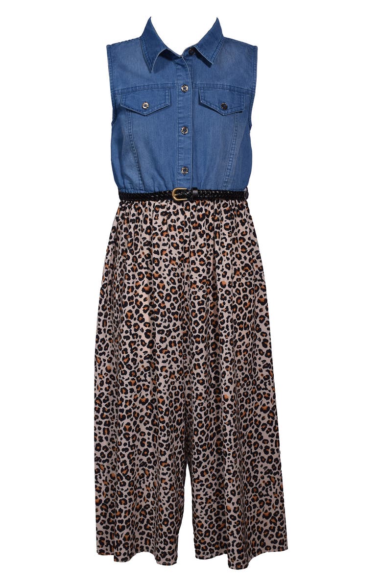 Bonnie Jean Kids' Denim Animal Print Jumpsuit, Main, color, 