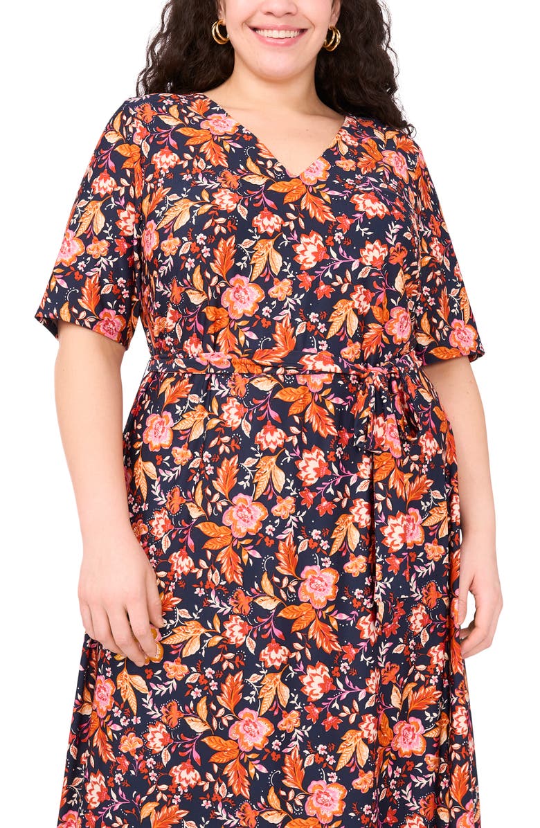 Vince Camuto Tie Front Midi Dress, Alternate, color, Classic Navy