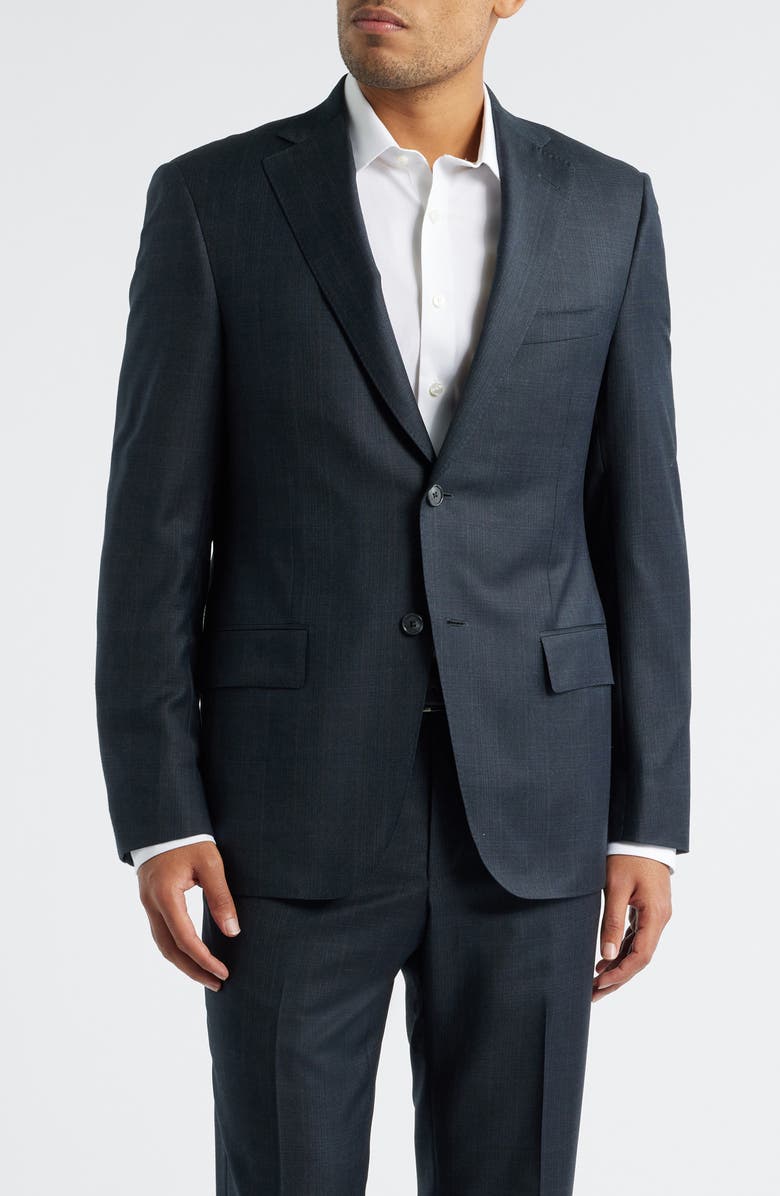 Heritage Gold Milano Contemporary Fit Charcoal Grey Plaid Super 130s Wool Twill Suit, Alternate, color, Charcoal