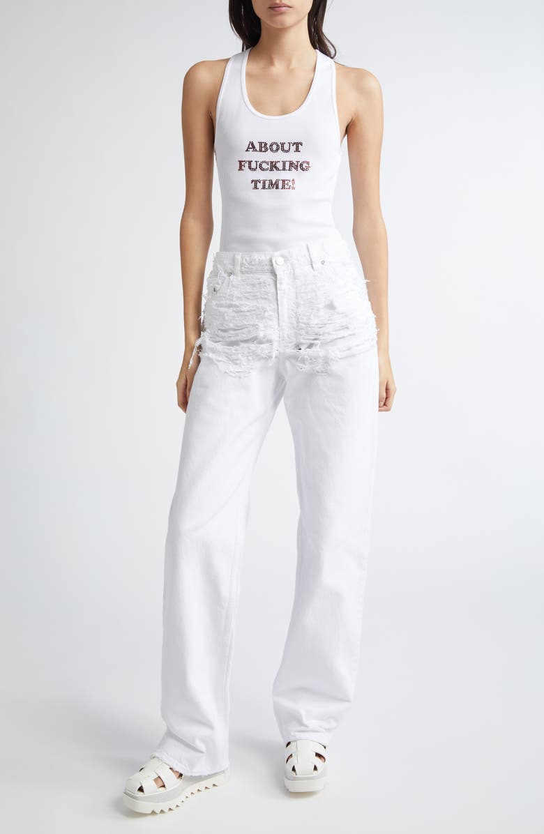 Stella McCartney Destroyed Straight Leg Jeans, Alternate, color, White