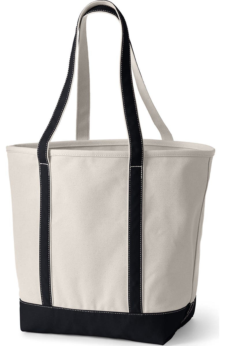 Lands' End Open Top Long Handle Canvas Tote Bag, Alternate, color, Natural/Black