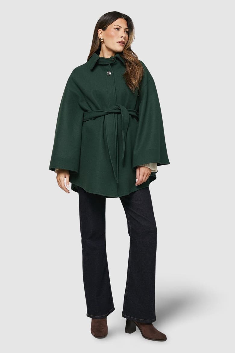 Wool Mix Belted Cape, Main, color, Teal