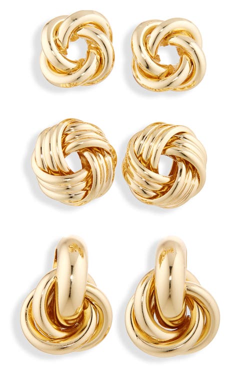 3-Pack Assorted Doorknocker Stud Earrings