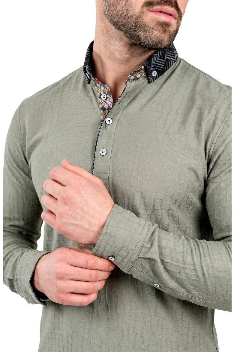 Newton Crocodile Pattern Long Sleeve Polo, Alternate, color, GREY