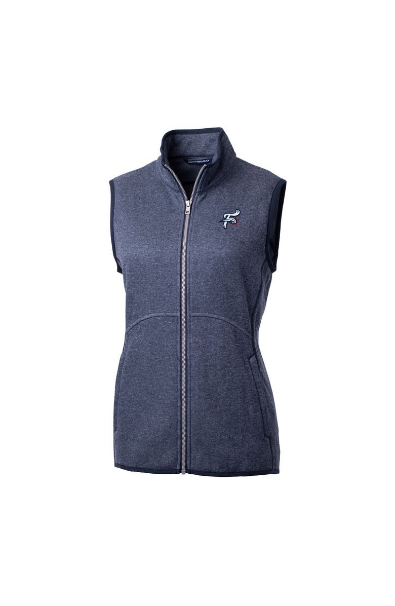 Cutter & Buck Women's Cutter & Buck  Heather Navy Reading Fightin Phils Mainsail Sweater Knit Full-Zip Vest, Alternate, color, 