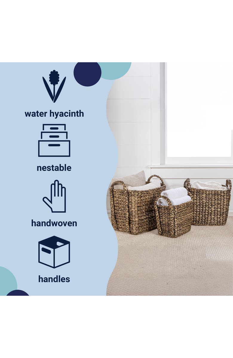 HAPPIMESS Clara Farmhouse Classic Handwoven Hyacinth Rectangle Storage Floor Baskets with Handles,, Alternate, color, Brown