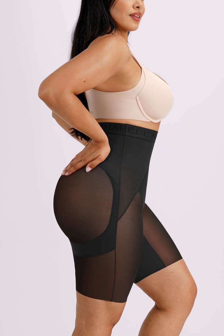 High Waist Tummy Control Butt-Lifting Mesh Shaping Short, Alternate, color, Black