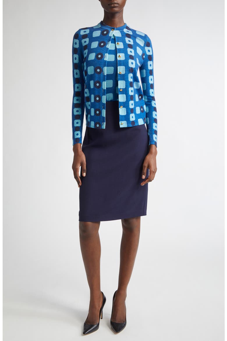 Geo Print Wool Cardigan, Alternate, color, COBALT CLASSIC BEIGE