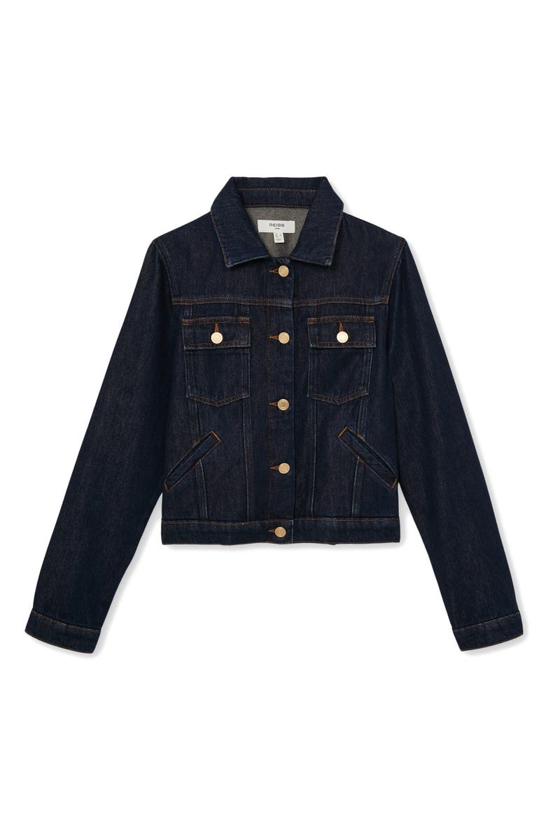 Reiss Carmen Denim Trucker Jacket, Alternate, color, Dark Blue