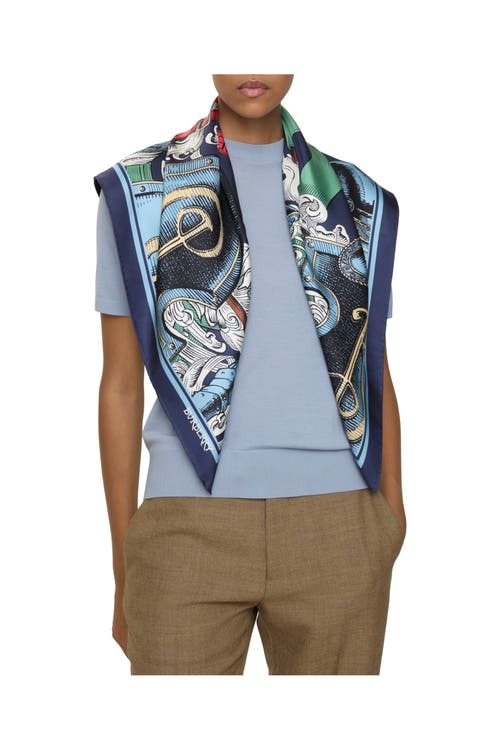 Burberry Etched Knight Silk Scarf In Blue