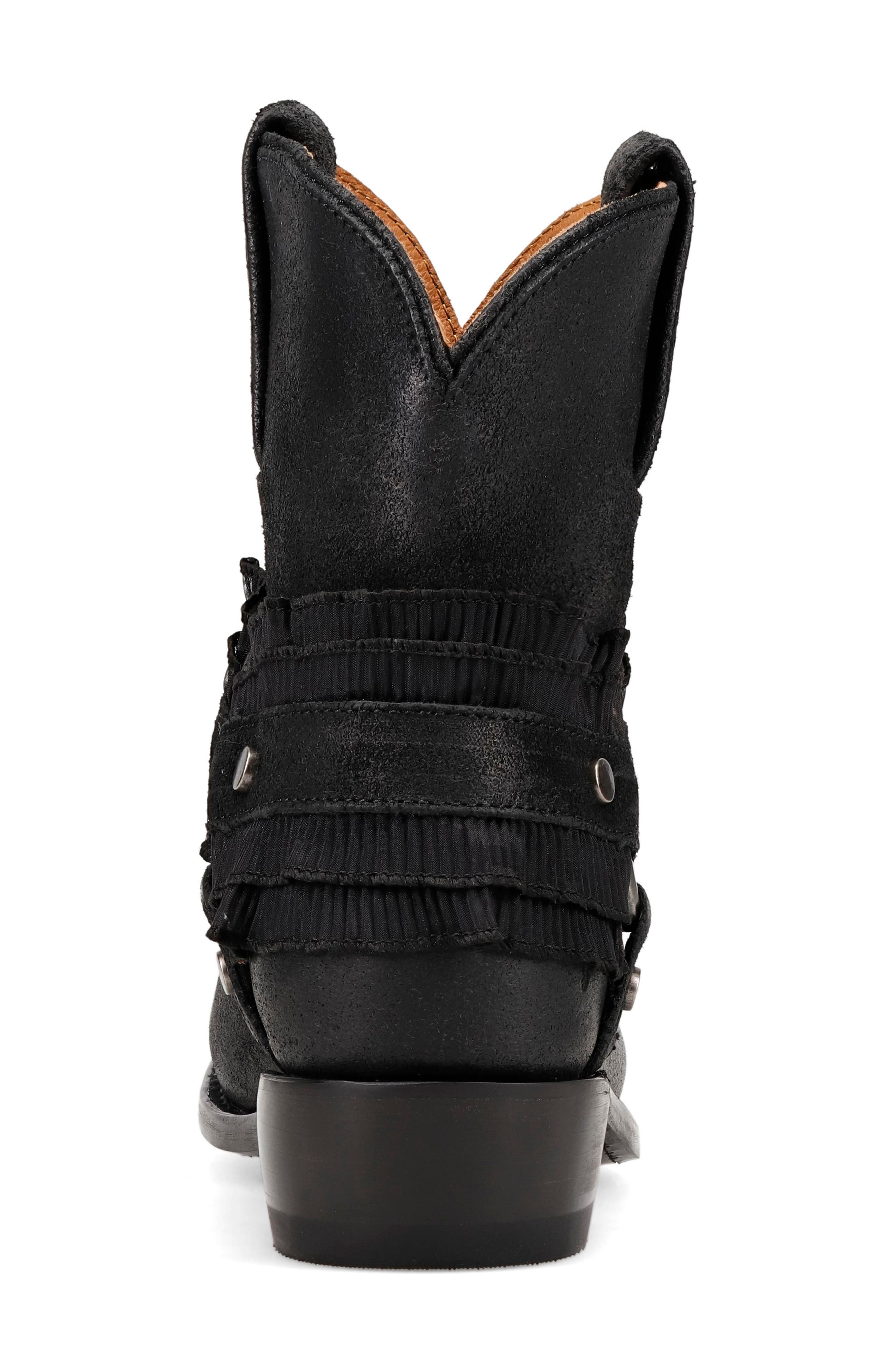 Frye Billy Ruffle Harness Bootie, Alternate, color, Black