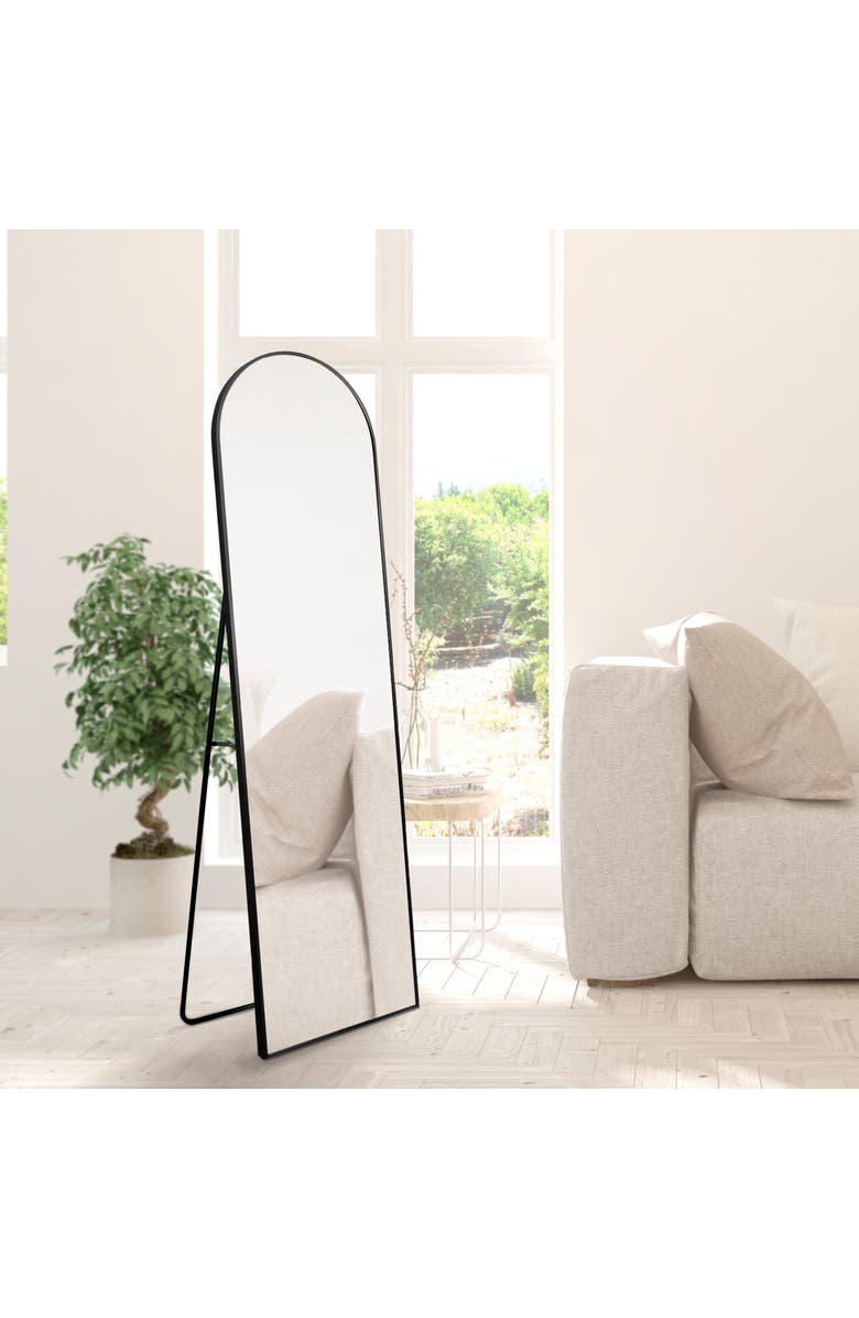 JONATHAN Y Adrian Large Arched Metal Framed Floor Full-Length Mirror, Main, color, 
