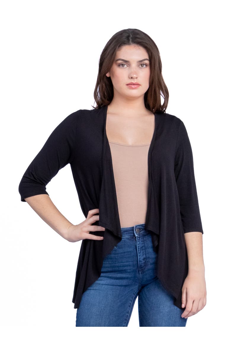 Petites Elbow Length Sleeve Open Cardigan, Main, color, Black
