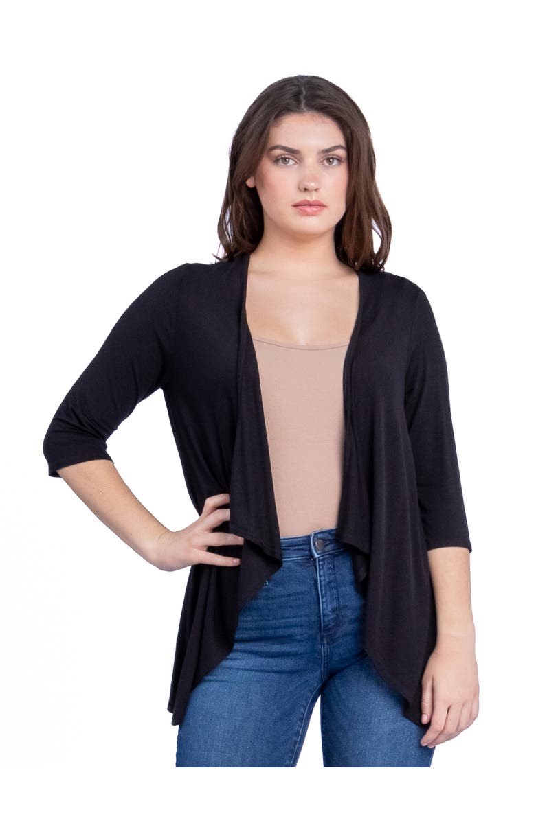 24seven Comfort Apparel Petites Elbow Length Sleeve Open Cardigan, Main, color, Black
