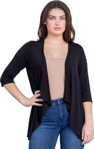 24seven Comfort Apparel Petites Elbow Length Sleeve Open Cardigan