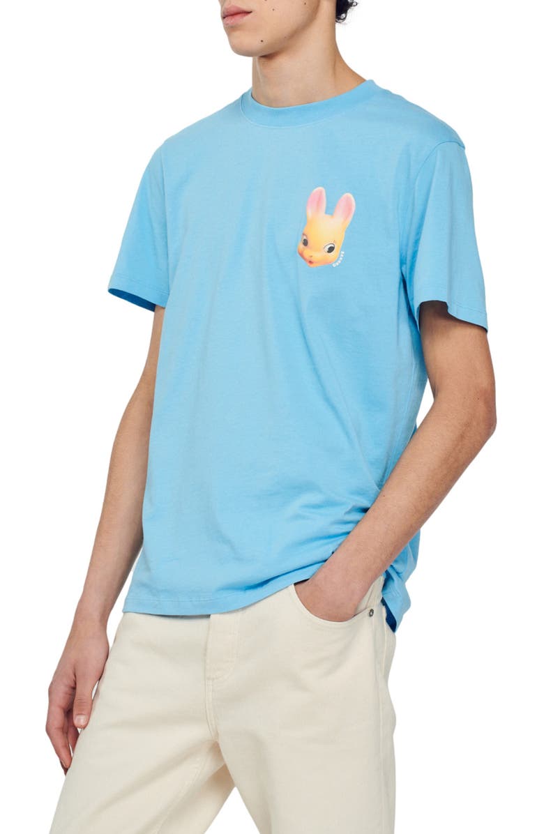 SANDRO Rabbit Cotton Graphic Logo Tee, Main, color, Bleu Clair