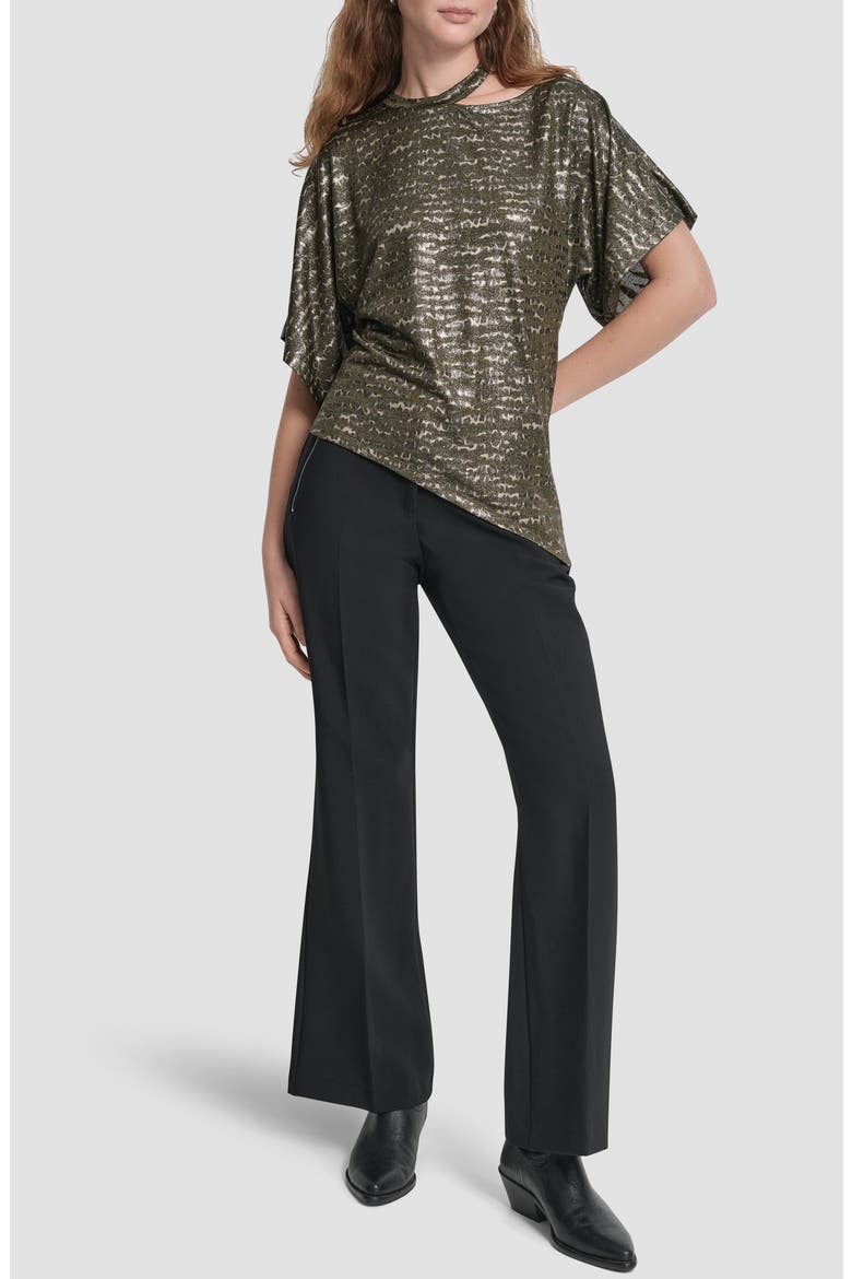 Foil Print Cutout Top, Alternate, color, OLIVE CHEETAH