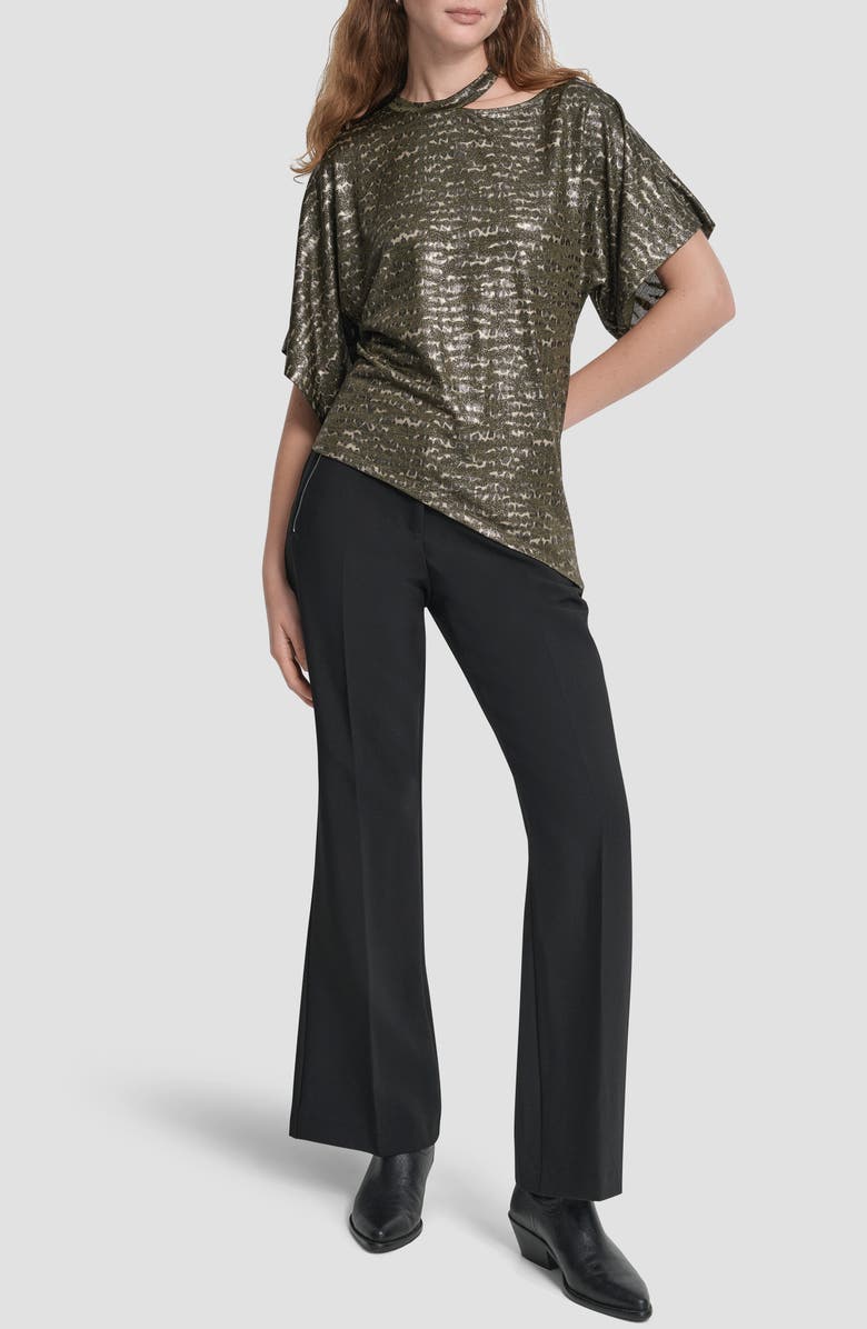 DKNY Foil Print Cutout Top, Alternate, color, Olive Cheetah