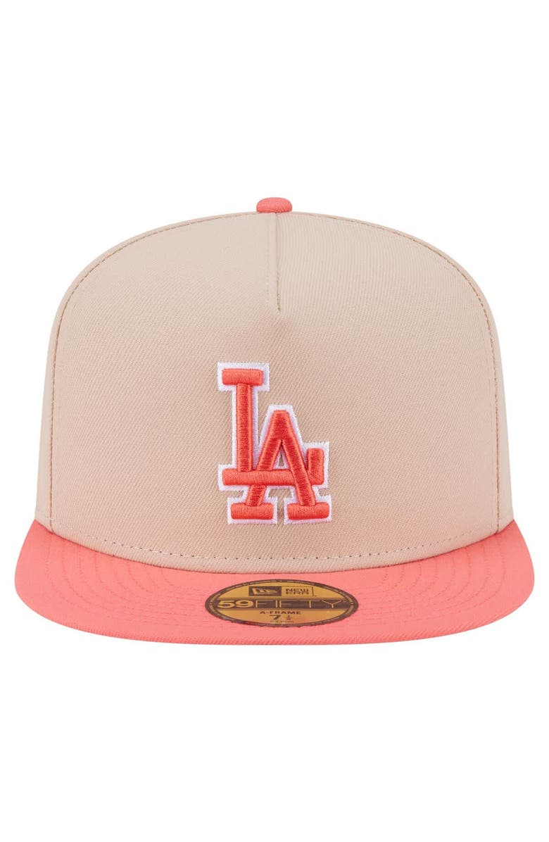 New Era Men's New Era Light Beige/Coral Los Angeles Dodgers Two-Tone Color Pack A-Frame 59FIFTY Fitted Hat, Alternate, color, Light Beige