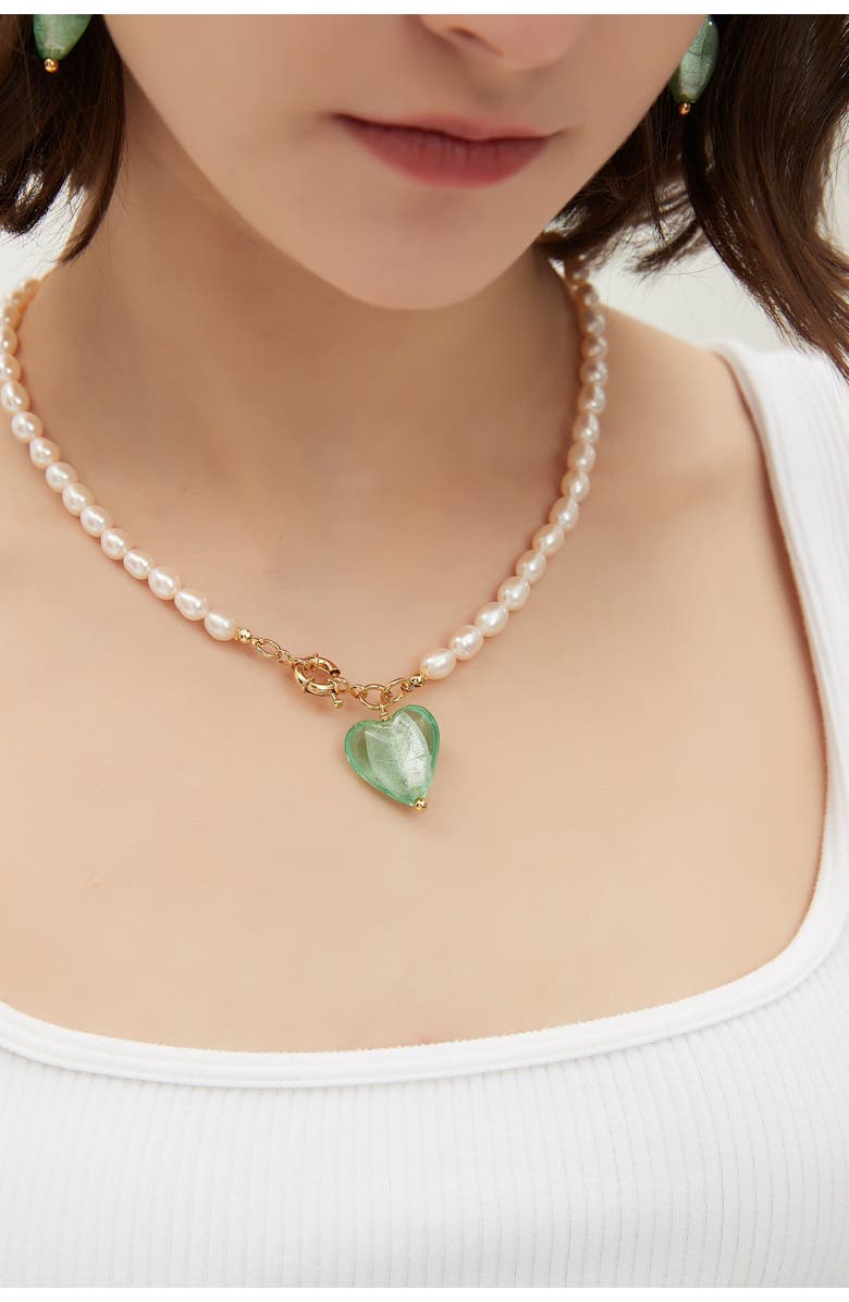 Classicharms Esmée Glaze Heart Pendant Baroque Pearl Necklace, Alternate, color, Lime Green