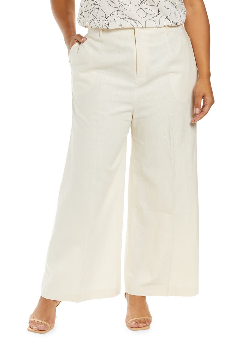 Wide Leg Linen Blend Stovepipe Pants, Main, color, IVORY BIRCH