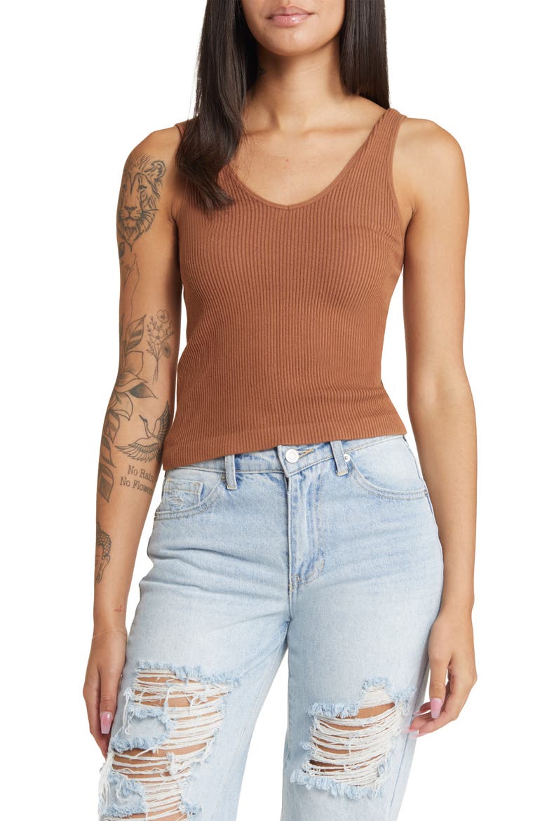 Seamless Rib Tank, Main, color, BROWN KONA