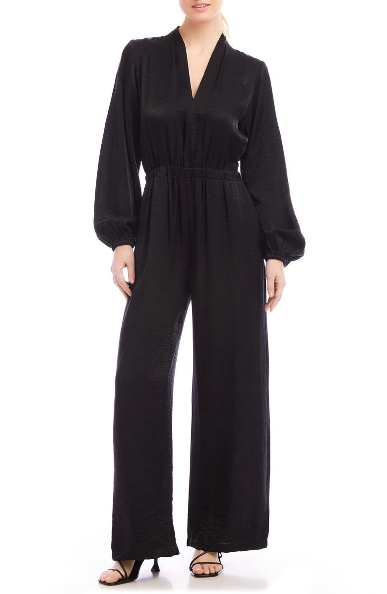 FIFTEEN TWENTY Skyler Long Sleeve Wide Leg Jumpsuit, Main, color, Black