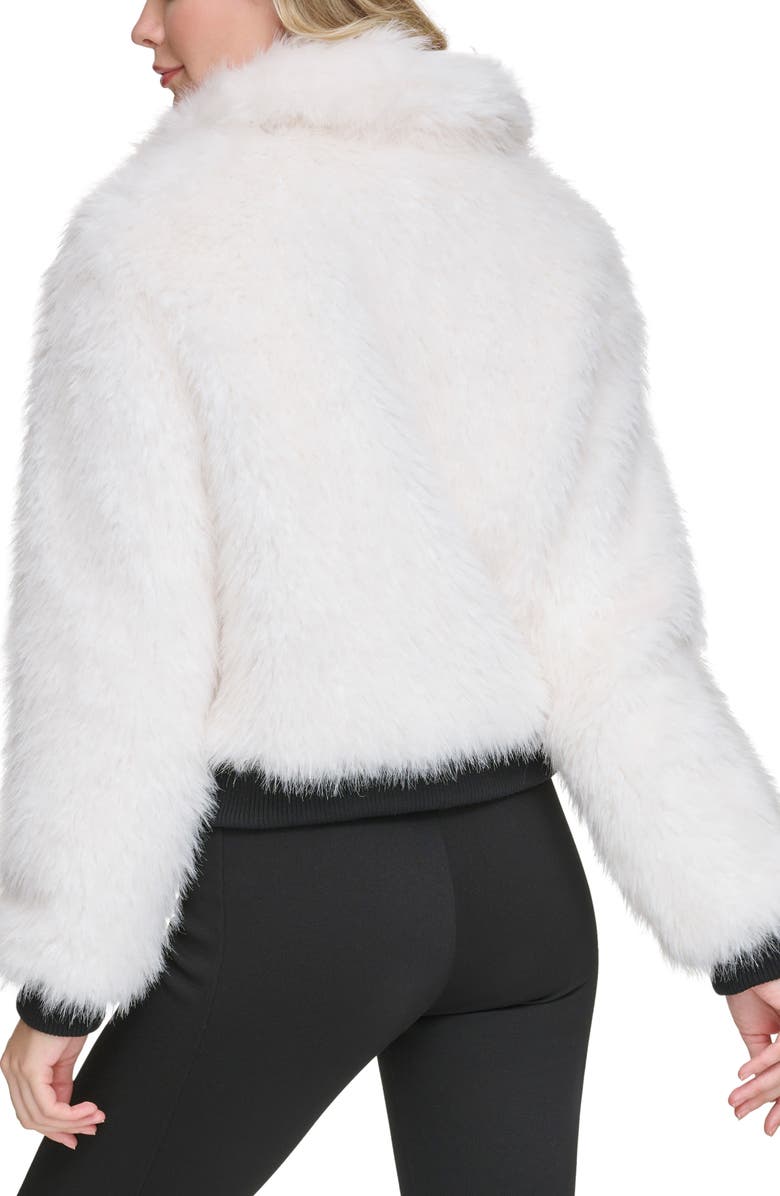 KARL LAGERFELD PARIS Shaggy Studded Faux Fur Bomber Jacket, Alternate, color, White