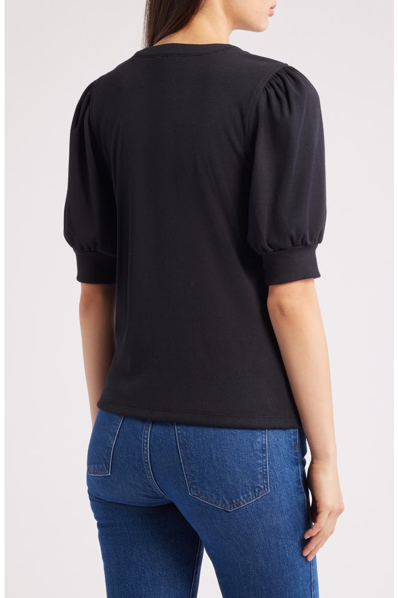 Jewel Puff Sleeve Cotton & Modal Top, Alternate, color, BLACK