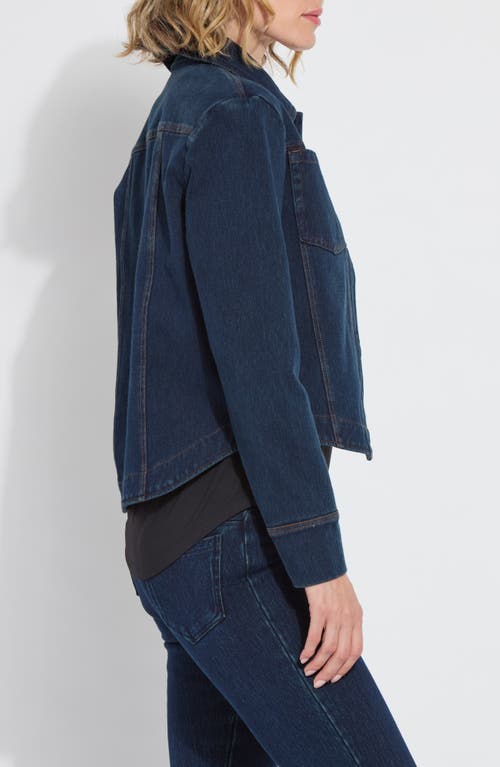 Lyssé Curve Hem Denim Jacket In Blue
