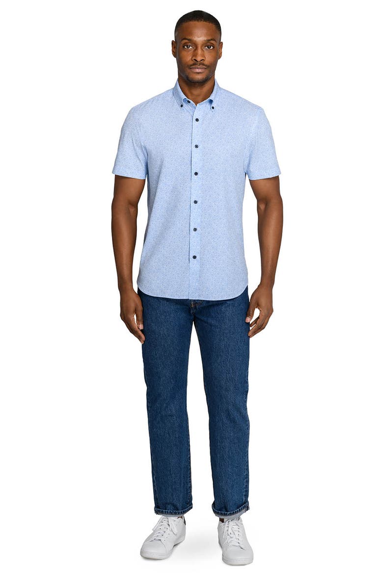 Slim Fit Sketched Floral Woven Short Sleeve Basic Shirt, Alternate, color, LT BLUE