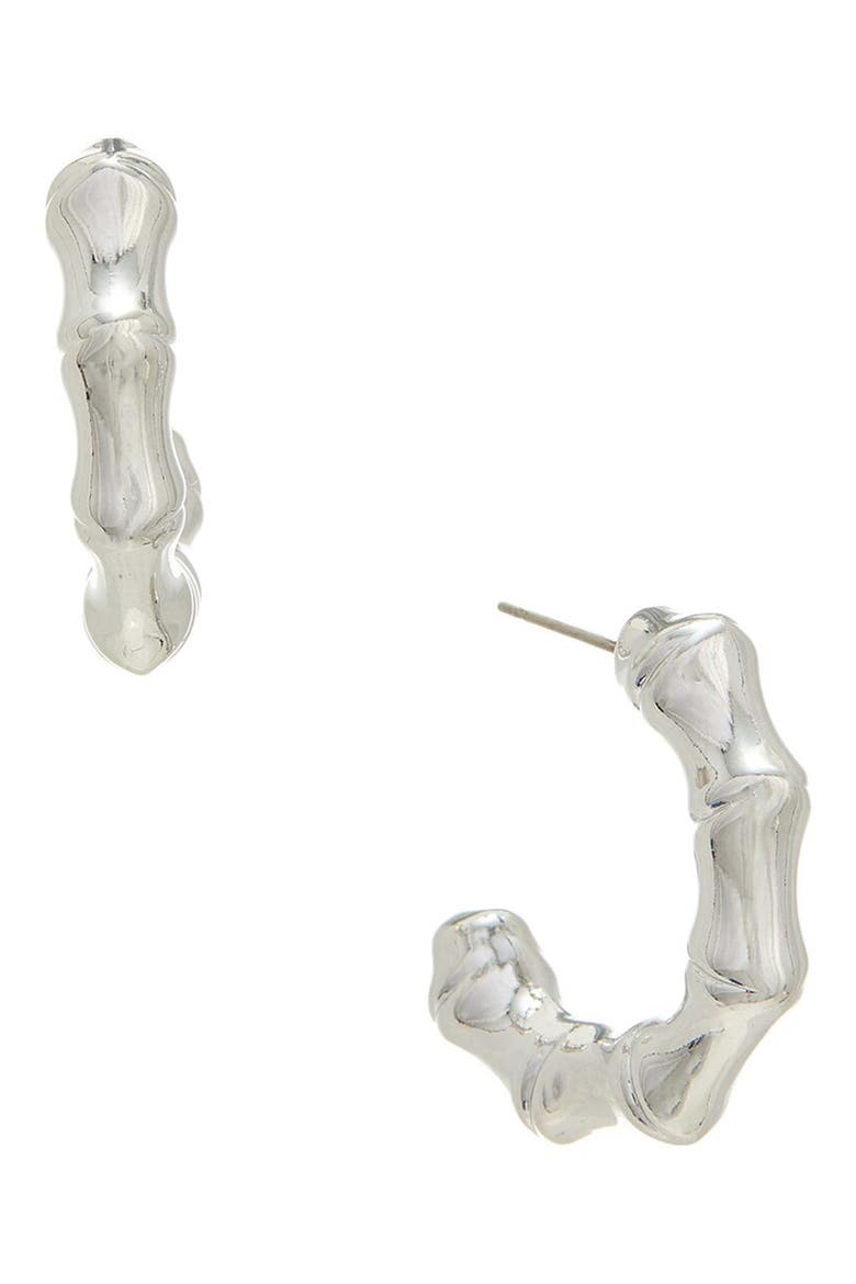Bamboo Textured Hoop Earrings, Main, color, SILVER