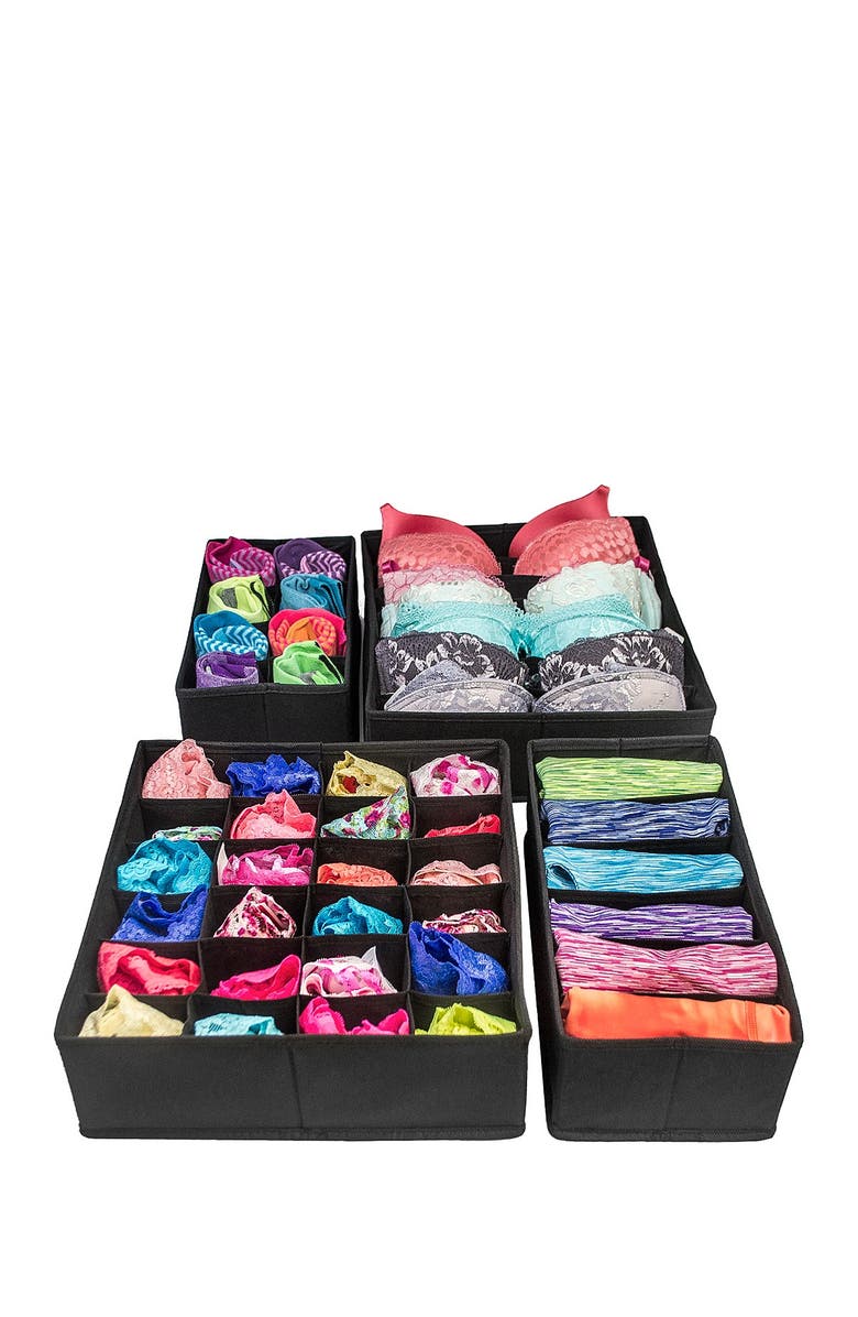 SORBUS Foldable Drawer Dividers, Storage Boxes, & Organizer - Set of 4 - Black, Main, color, 