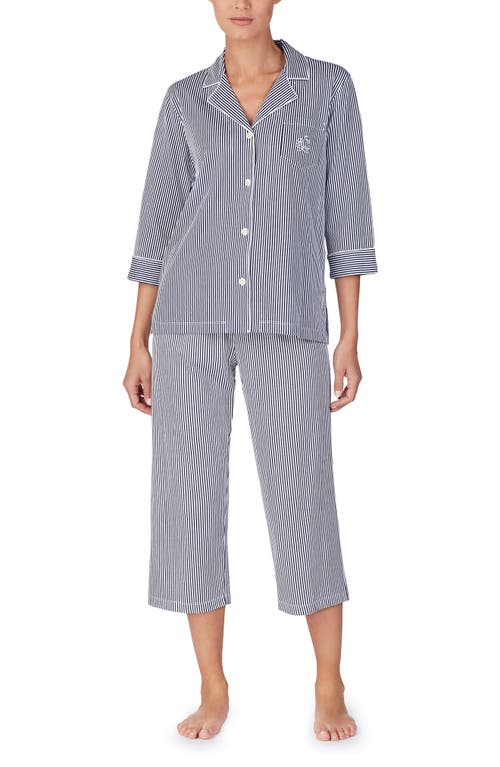 Shop Ralph Lauren Lauren Knit Crop Cotton Pajamas In Windsor Navy/white Stripe