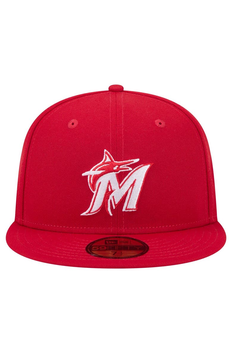 New Era Men's New Era Red Miami Marlins White Logo 59FIFTY Fitted Hat, Alternate, color, Red
