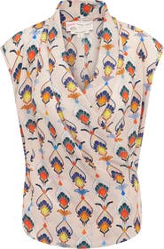Maison Common Printed Wrap Silk Top Print in geometric tulip design