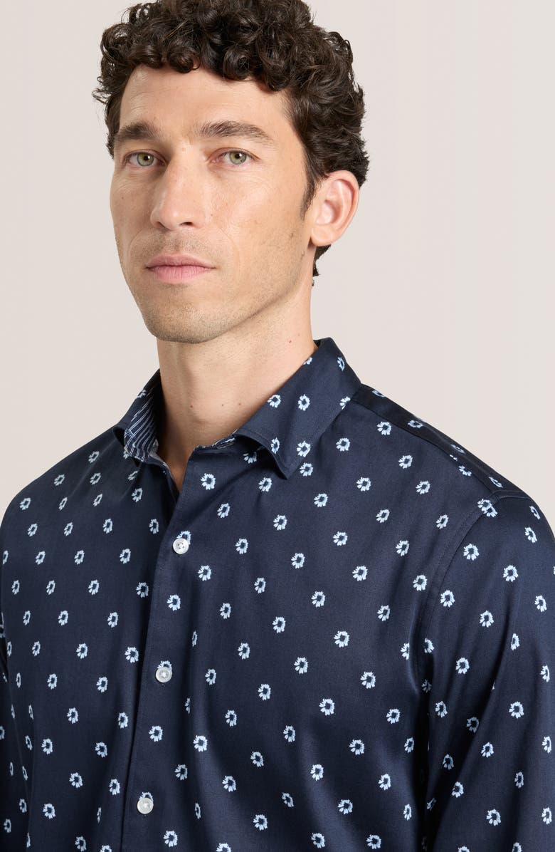 Ted Baker Soren Daisy Print Stretch Cotton Dress Shirt, Alternate, color, Blue Nights