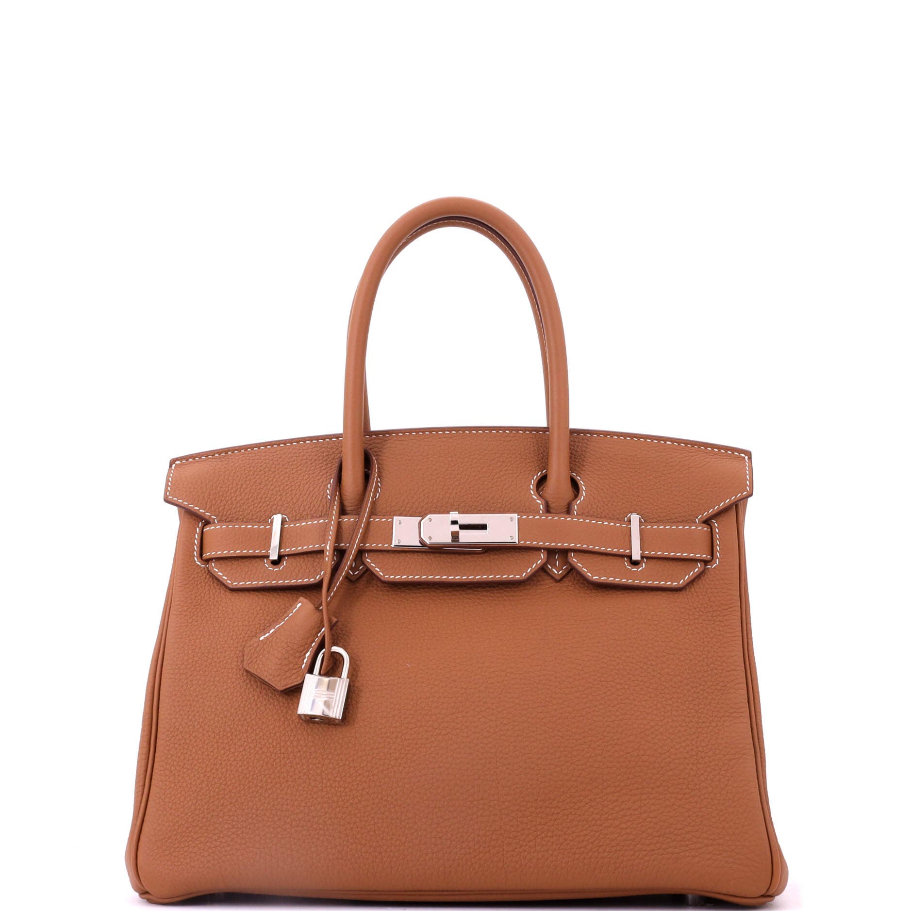 Pre-Owned Hermes Birkin Handbag Brown Togo with Palladium Hardware 30, Main, color, Gold