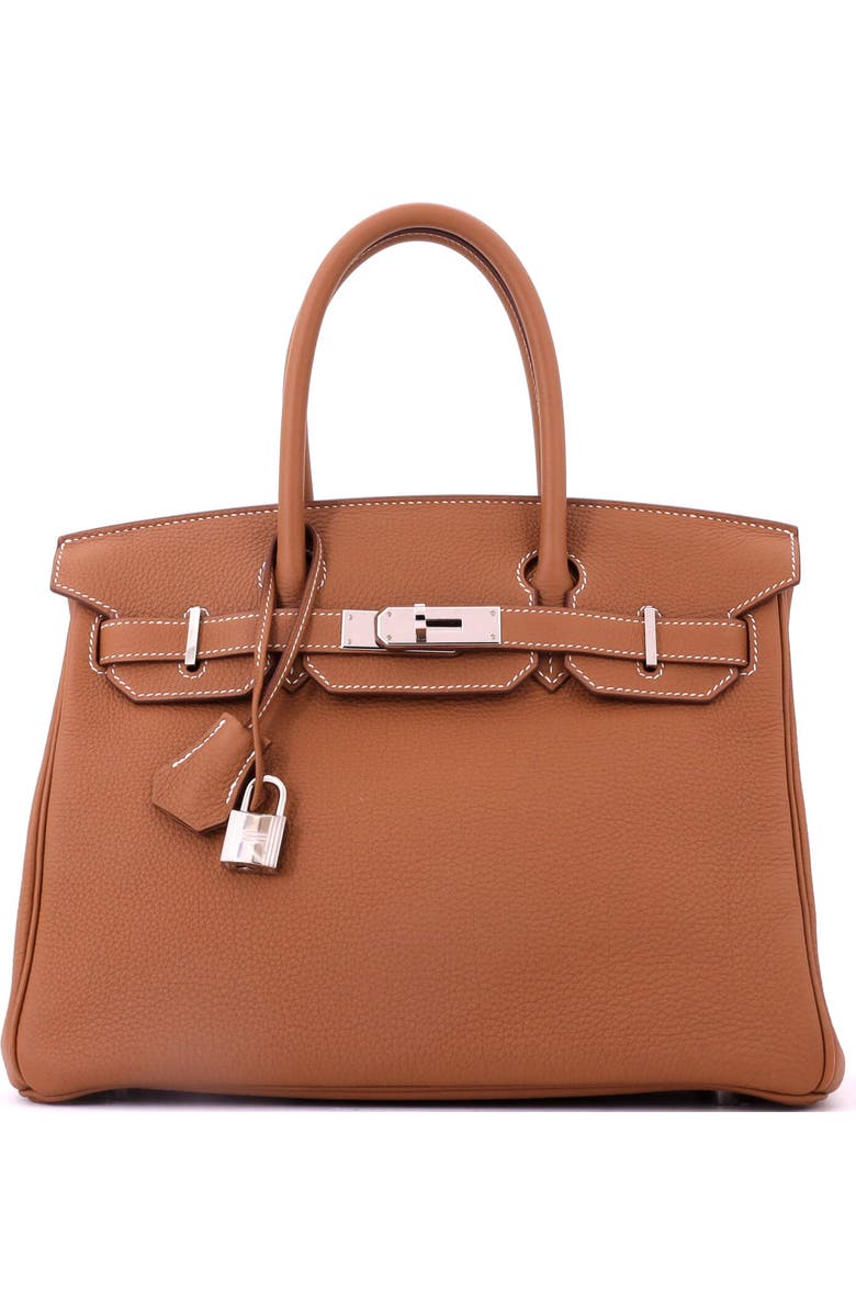 Pre-Owned Hermes Birkin Handbag Brown Togo with Palladium Hardware 30, Main, color, Gold