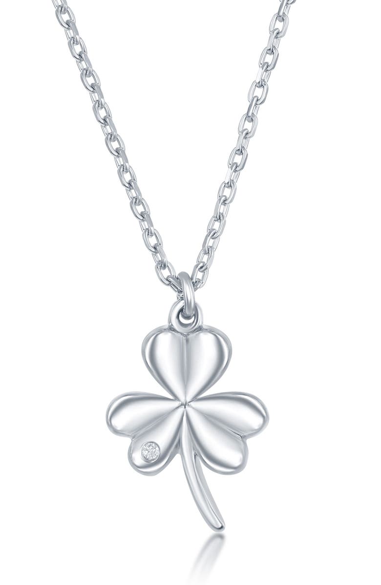 SIMONA Sterling Silver Diamond Three Leaf Clover Necklace - 0.0075 ctw., Main, color, 
