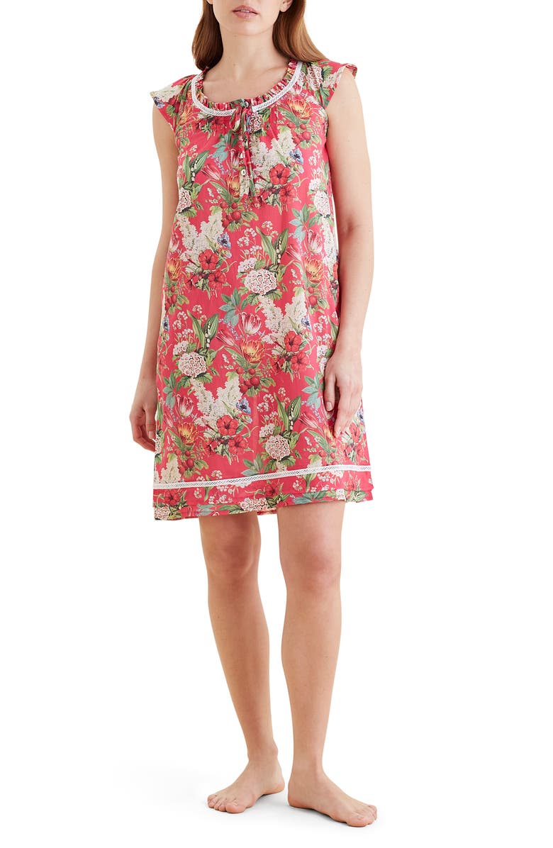 Papinelle Clara Flutter Neck Cotton Nightgown, Main, color, Geranium