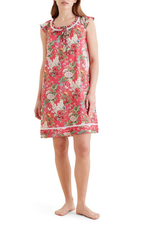 Papinelle Clara Flutter Neck Cotton Nightgown In Pink